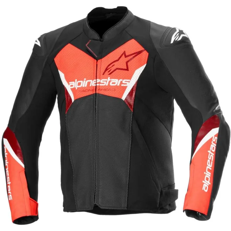 Nuova Collezione Alpinestars FASTER V3 AIRFLOW Leather Motorcycle Jacket Black Fluorescent Red
