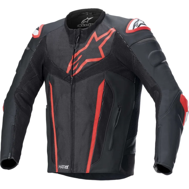 Affare Alpinestars FUSION Leather Motorcycle Jacket Black Red Fluo
