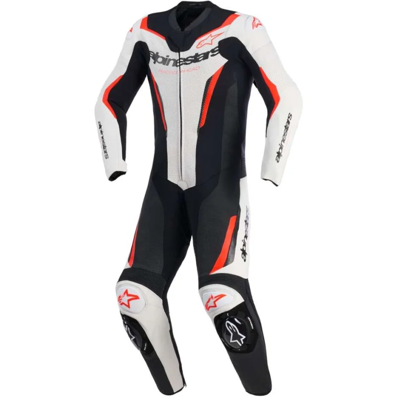 Pagamento Sicuro Alpinestars GP FORCE V2 1PC Full Leather Motorcycle Suit Black White Fluorescent Red