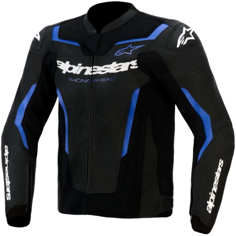Novità Alpinestars GP FORCE V2 Airflow Leather Motorcycle Jacket Black Metallic Blue