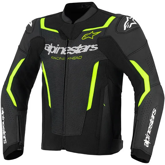 Più Venduto Alpinestars GP FORCE V2 Airflow Leather Motorcycle Jacket Black Yellow