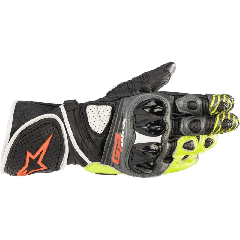 Compra Adesso Alpinestars GP PLUS R v2 Racing Leather Motorcycle Gloves Metal Gray Black Yellow Fluo Red