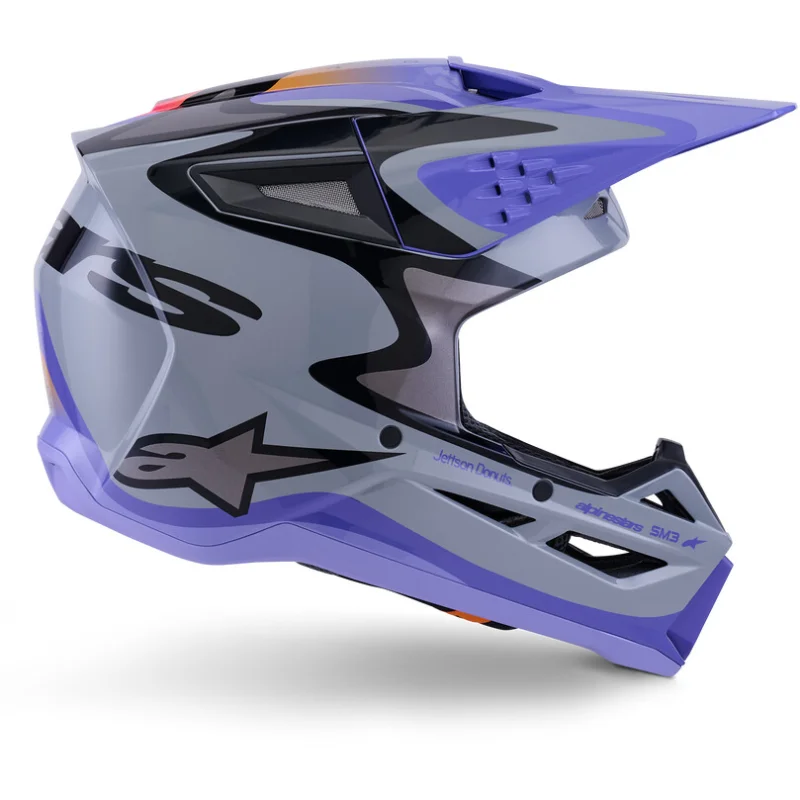 Novità Alpinestars JETTSON SM3 Youth Motocross Enduro Helmet Ece06 Grey Purple Black Gloss