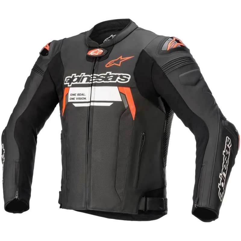 Alpinestars MISSILE v2 IGNITION Leather Motorcycle Jacket Black Red Fluo Compra Oggi Stesso