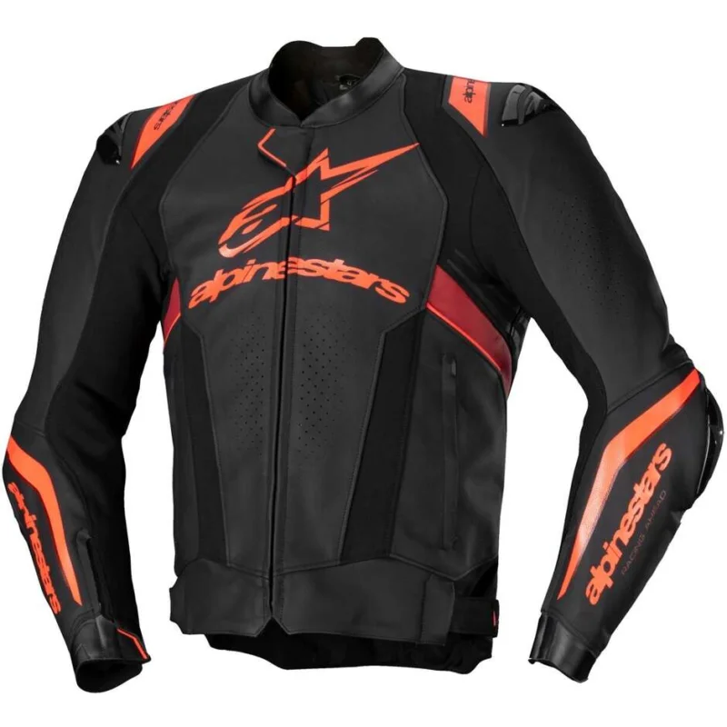 Alpinestars MISSILE V3 IGNITION Leather Motorcycle Jacket Black Red Fluorescent Dark Red Prezzo Basso