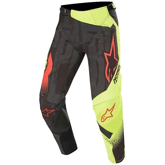 Spedizione Gratuita Alpinestars MX20 TechStar Factory Cross Enduro Motorcycle Pants Black Yellow Fluo Red
