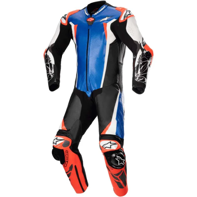 Alpinestars RACING ABSOLUTE V2 1 PC One Piece Motorcycle Suit Fluorescent Red White Metallic Blue Popolare