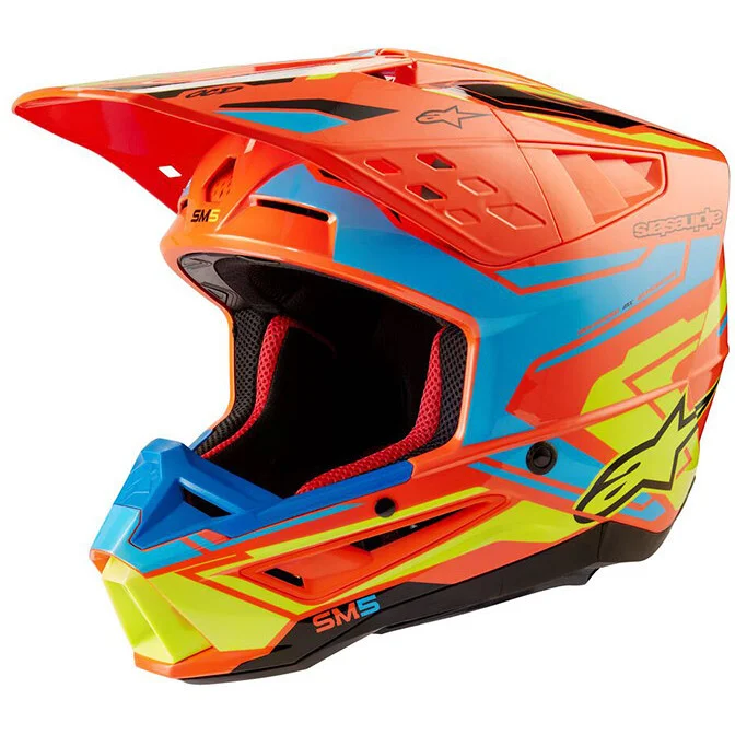Alpinestars S-M5 ACTION 2 22.06 Fluo Yellow Cyan Orange Motorcycle Cross Enduro Helmet Offerta Lampo