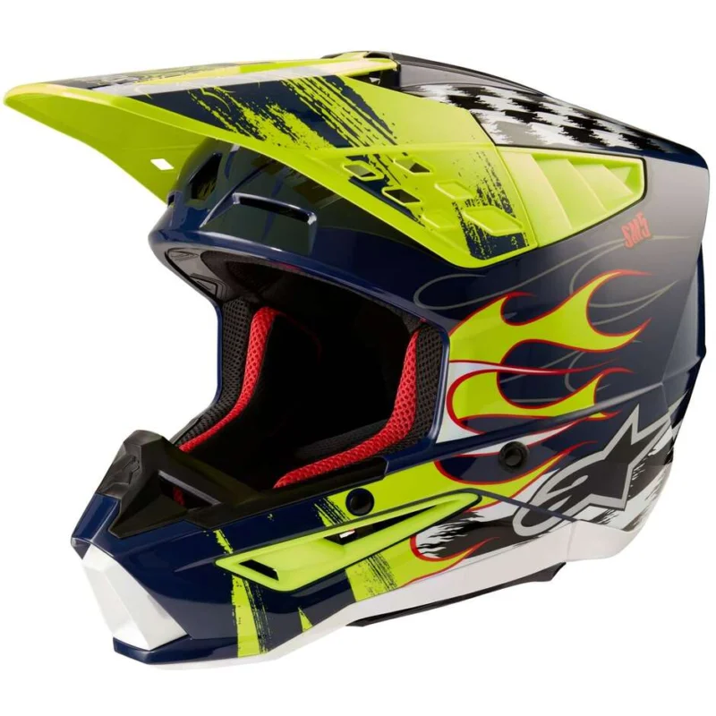 Ordina Subito Alpinestars S-M5 RASH 22.06 Fluo Yellow Navy Glossy Motorcycle Cross Enduro Helmet