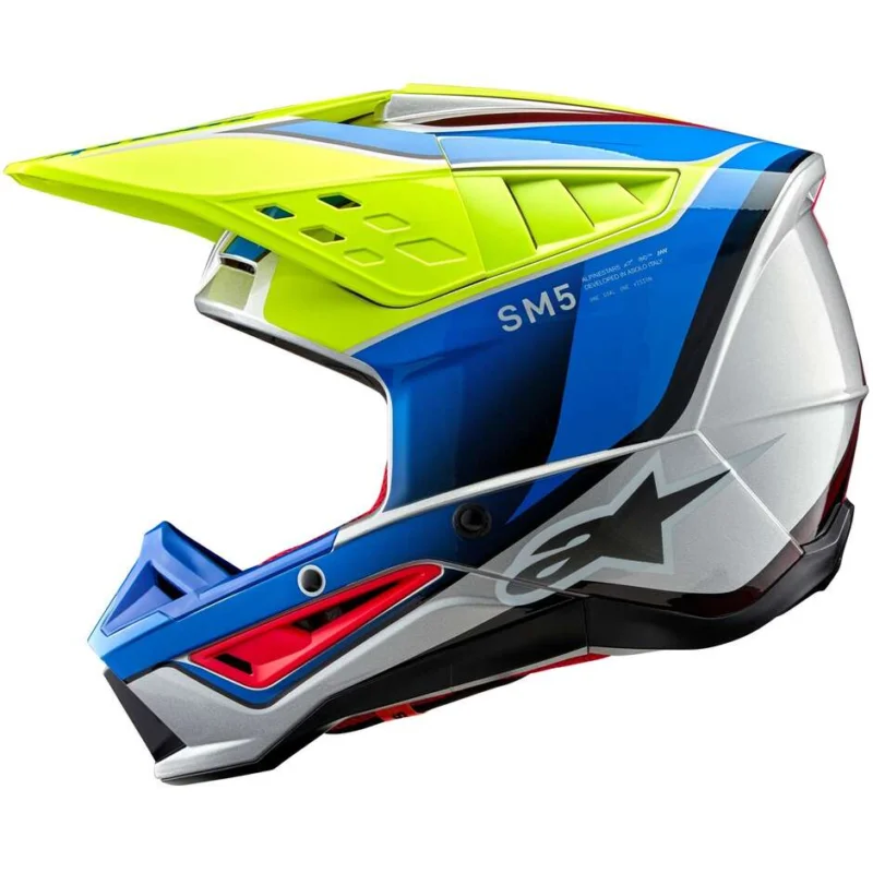 Alpinestars S-M5 SAIL 22.06 Yellow Fluo Blue Motorcycle Cross Enduro Helmet Occasione Imperdibile