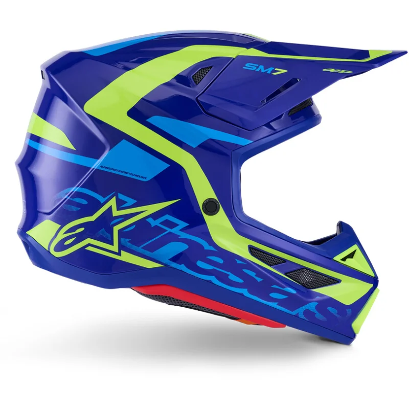 Alpinestars SM7 Deed Ece06 Motocross Enduro Helmet, Glossy Fluorescent Yellow Blue Spedito Oggi