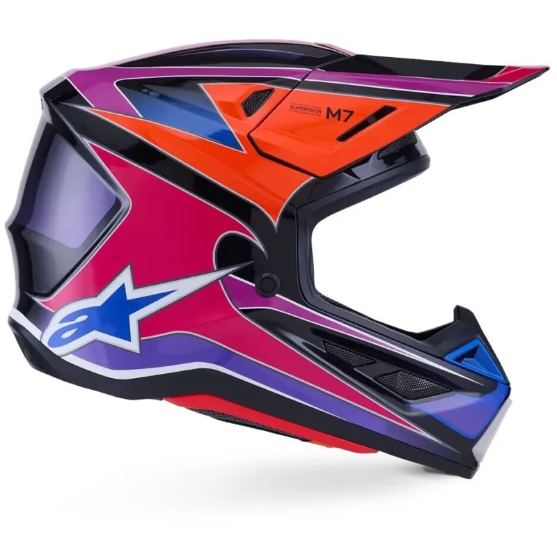 Super Prezzo Alpinestars SM7 Fuse ECE06 Motocross Enduro Helmet, Glossy Blue, Purple, Pink