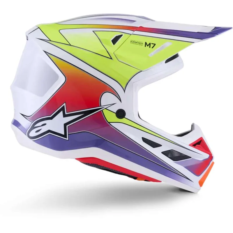 Economico Alpinestars SM7 Fuse ECE06 Motocross Enduro Helmet White Fluorescent Yellow Purple Gloss