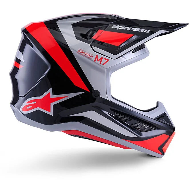 Offerta Alpinestars SM7 Rise ECE06 Motocross Enduro Helmet Black Silver Fluorescent Red Gloss
