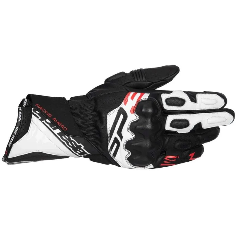 Alpinestars SP-3 Leather Motorcycle Gloves Black White Red Fluorescent Super Prezzo