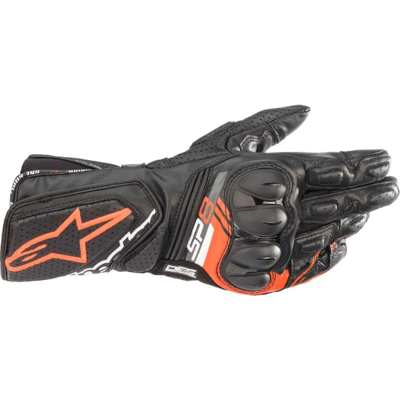 Alpinestars SP-8 V3 GLOVES Leather Motorcycle Gloves Black Orange Fluo White Offerta Limitata
