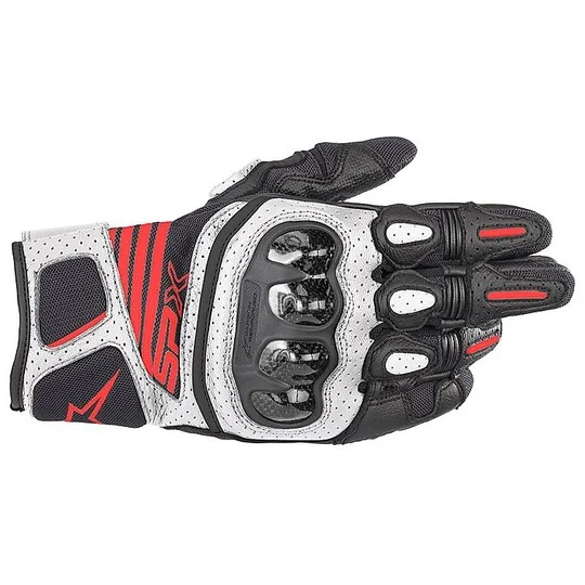 Alpinestars Sports Motorcycle Leather Gloves SP X Air CARBON v2 Black White Red Offerta Lampo