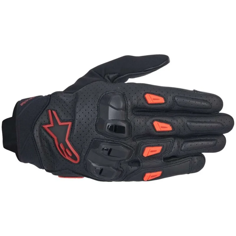 Offerta Alpinestars SP X 7 Leather Motorcycle Gloves Dark Black Red Fluorescent Red