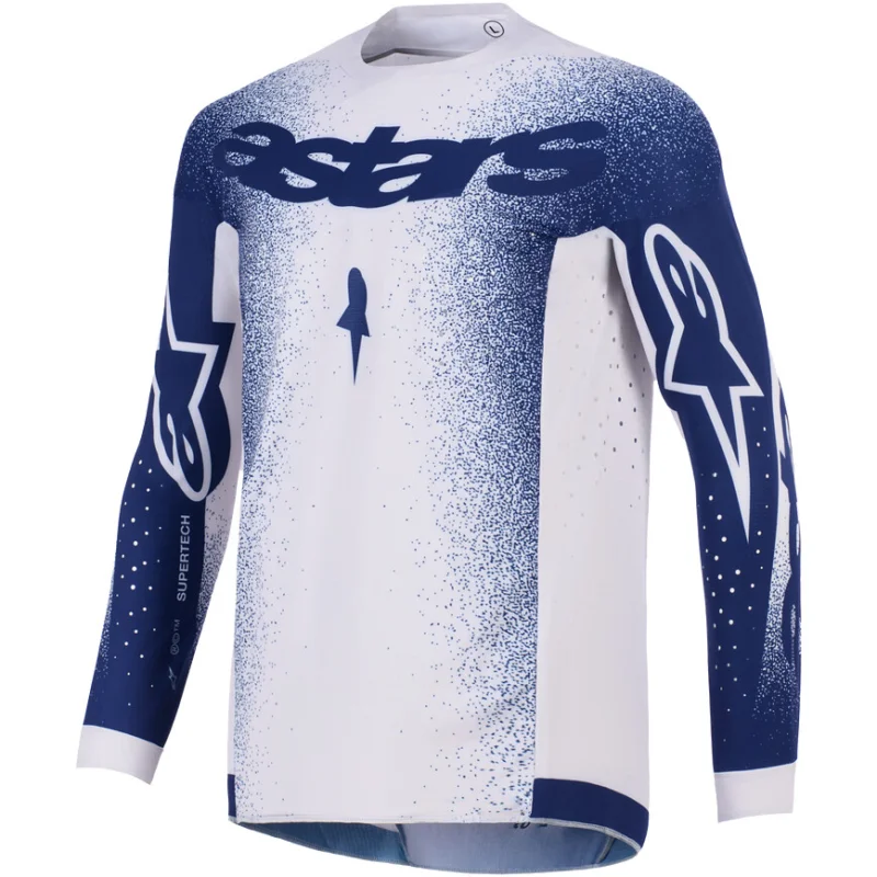 Alpinestars SUPERTECH SCENZ Cross Enduro Motorcycle Jersey Light Grey Dark Blue Prezzo Basso