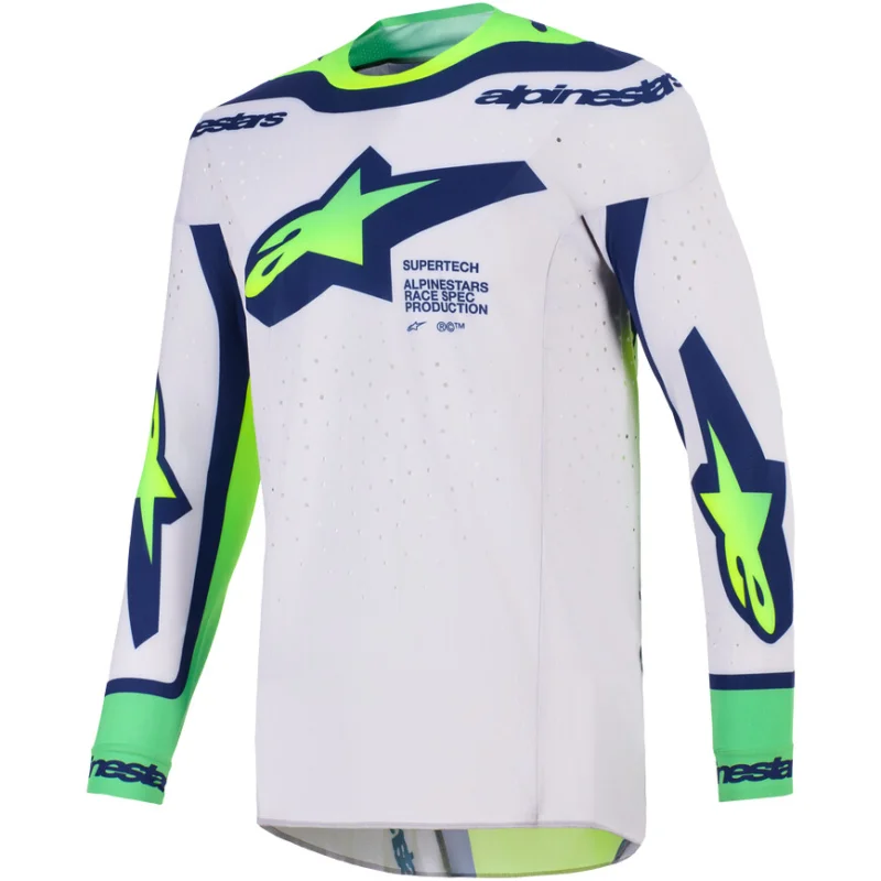 Nuova Collezione Alpinestars SUPERTECH VISTA Cross Enduro Motorcycle Jersey Light Grey Fluorescent Yellow Blue