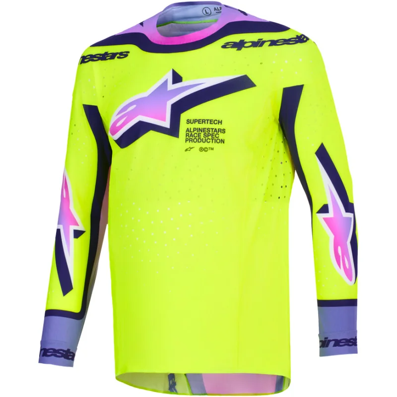 Compra Oggi Stesso Alpinestars SUPERTECH VISTA Motocross Enduro Jersey Yellow Purple Black