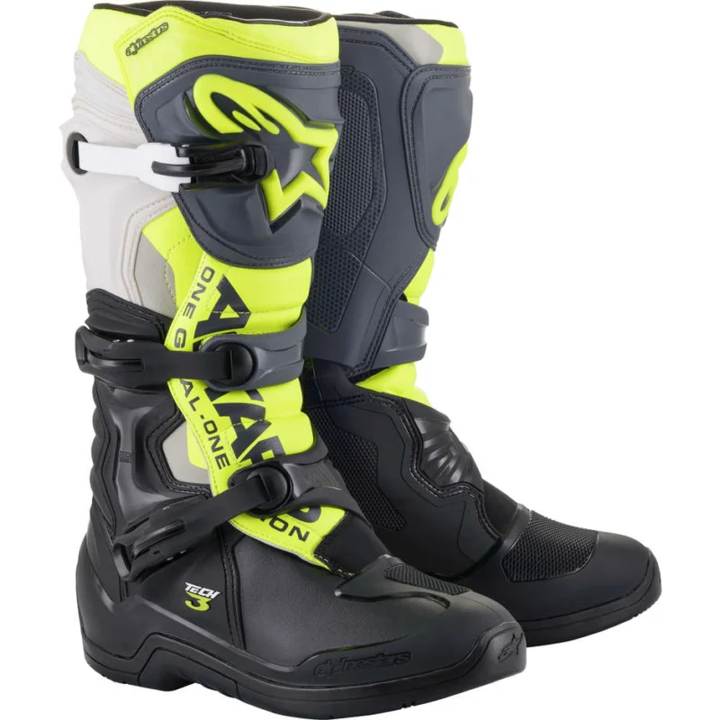 Alpinestars Tech 3 Cross Enduro Motorcycle Boots Black Gray Yellow Prezzo Di Fabbrica
