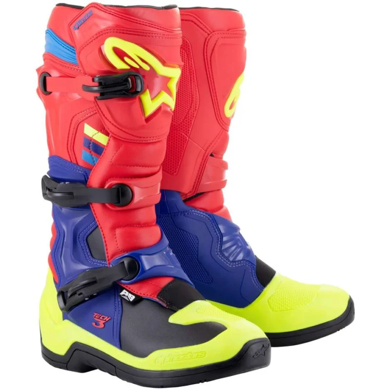 Alpinestars TECH 3 FL Cross Enduro Motorcycle Boots Yellow Blue Red Prezzo Basso