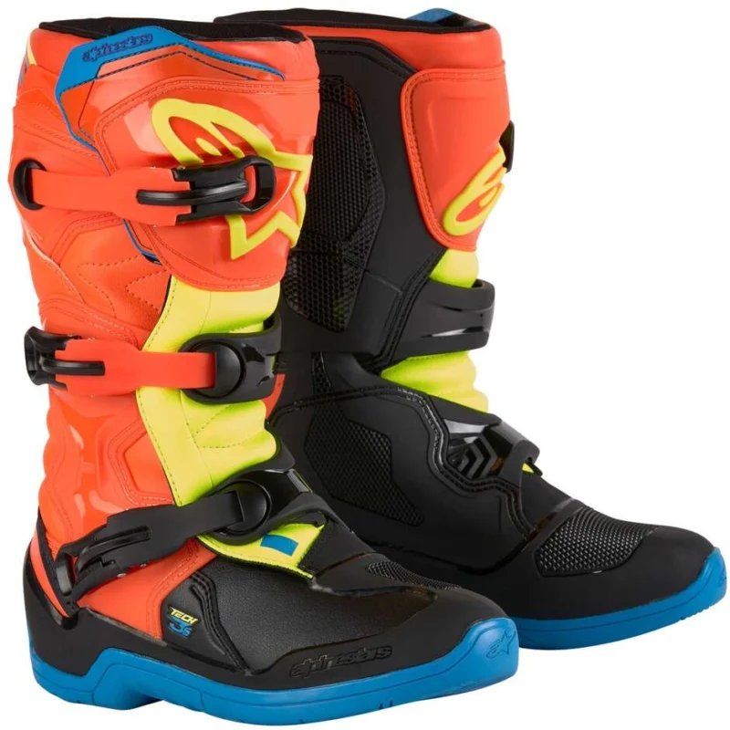Promozione Alpinestars TECH 3S YOUTH Child Cross Enduro Motorcycle Boots Fluo Orange Blue Enamel YEL FL