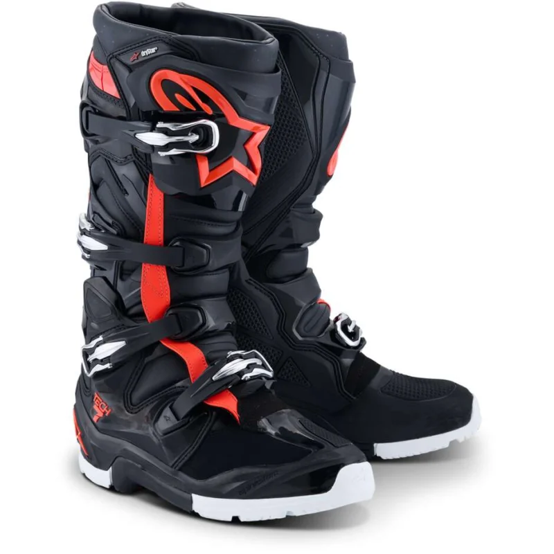 Alpinestars TECH 7 ENDURO DRYSTAR Motocross Enduro Boots Black Red Fluo White Prezzo Di Fabbrica