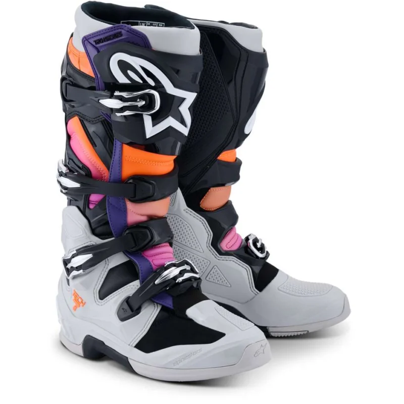 Alpinestars TECH 7 Motocross Enduro Boots Black Light Grey Fluorescent Orange Magenta Spedito Oggi