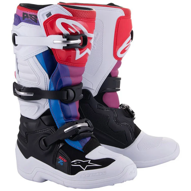 Alpinestars TECH 7 S Rainbow Cross Enduro Motorcycle Boots Black White Promozione