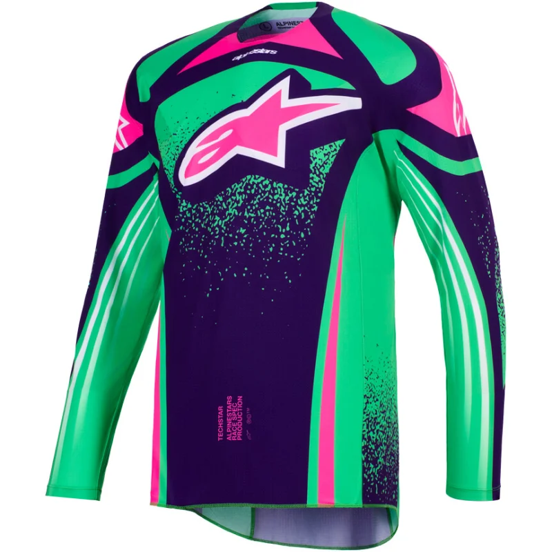 Alpinestars TECHSTAR NOMUR Motocross Enduro Jersey Deep Purple Green Fluorescent Pink Vendita Finale