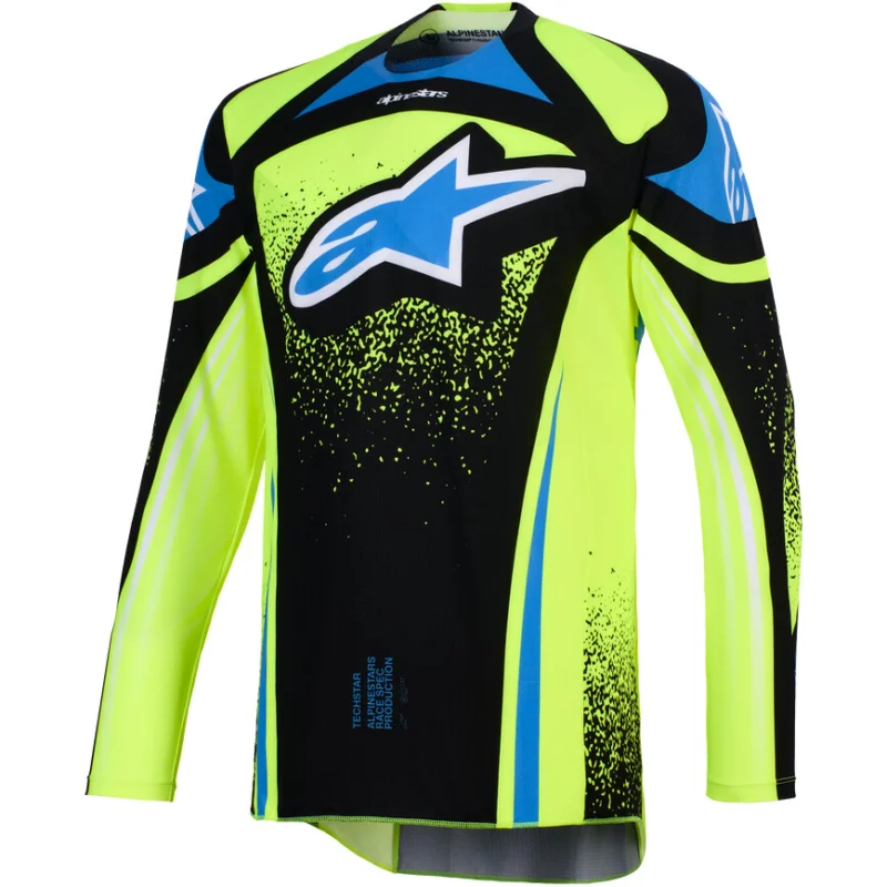 Subito Disponibile Alpinestars TECHSTAR NOMUR Navy Blue Fluorescent Yellow Light Blue Cross Enduro Motorcycle Jersey