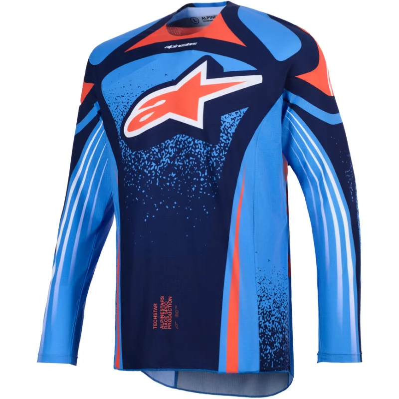 Alpinestars TECHSTAR NOMUR Navy Blue Orange Light Blue Cross Enduro Motorcycle Jersey Offerta Speciale