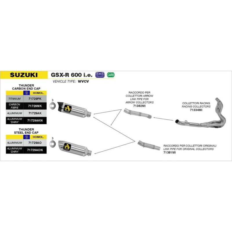Più Venduto Arrow Thunder Slip-On Exhaust Pipe for Suzuki GSX-R 600 ie / 750 ie (08-10)
