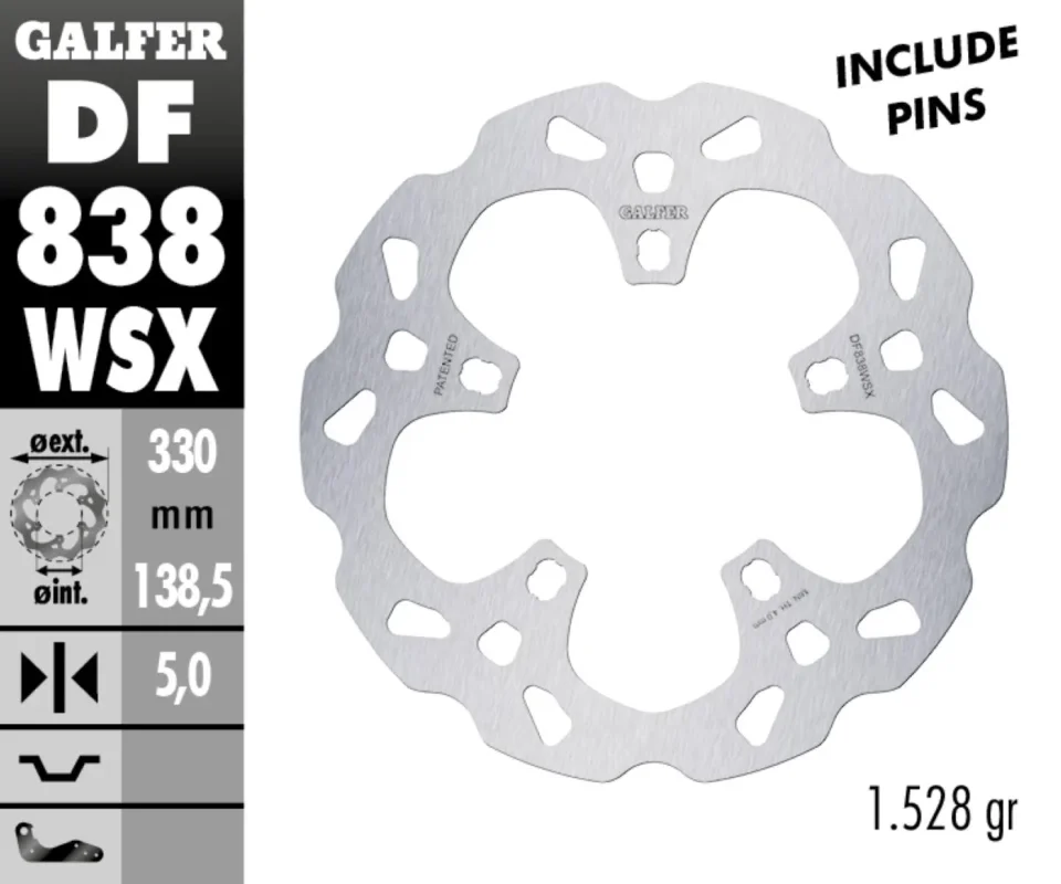 Galfer Disco Freno Antreriore WAVE FIXED OVERSIZE 330X5MM per HARLEY DAVIDSON FLHTKL UL LTD LOWModelli dal 2017 al 2018 DF838WSX Promozione Esclusiva