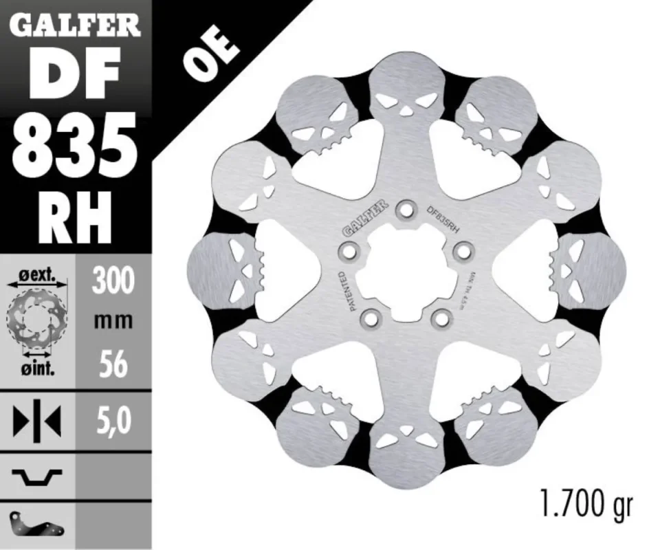Super Prezzo Galfer Disco Freno Antreriore W SKULL DESIGN FIXED 300x5mm per HARLEY DAVIDSON XG 750 STREETModelli dal 2014 al 2015 DF835RH
