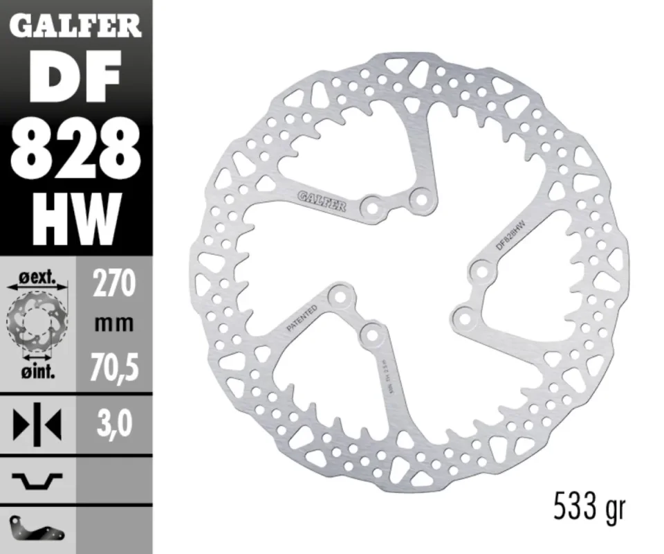 Galfer Disco Freno Antreriore SHARK FIXED 270X3MMper TM 125 FI EN 2TModelli dal 2024 al 2026 DF828HW Esclusivo