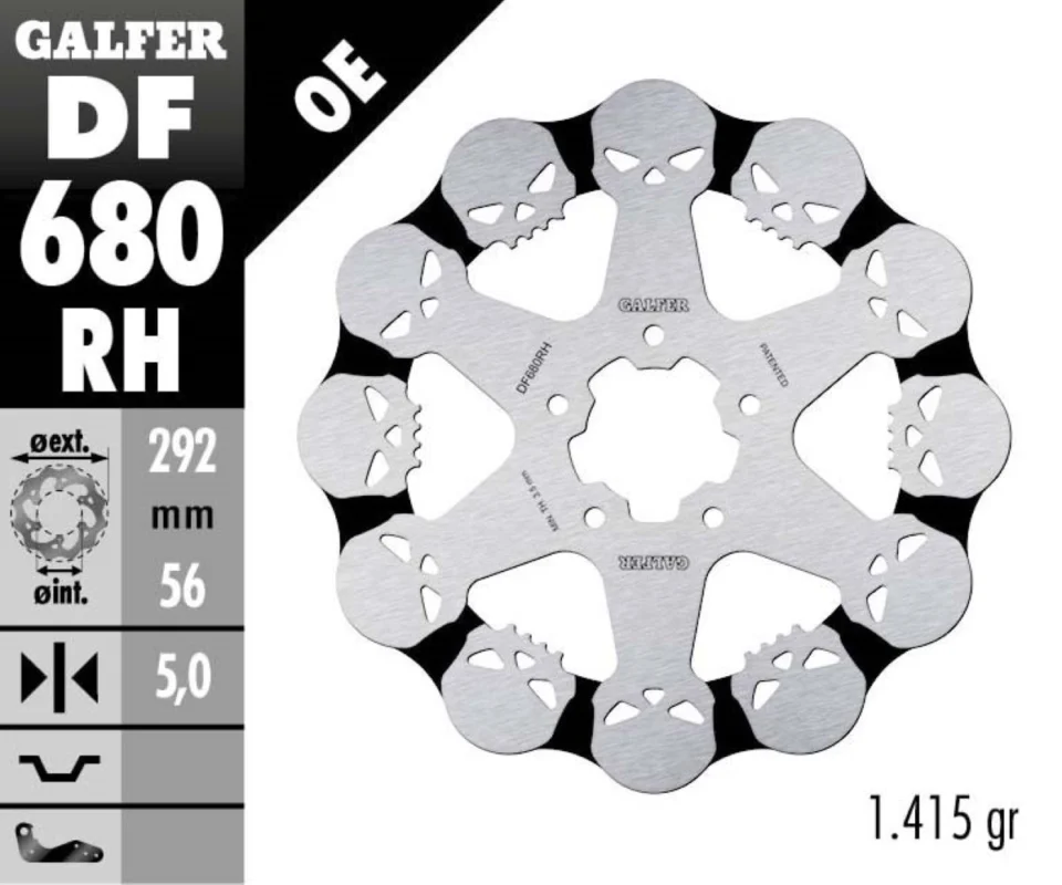 Galfer Disco Freno Antreriore W SKULL DESIGN FIXED 292x5mm per HARLEY DAVIDSON XR 1200 XModelli dal 2010 al 2012 DF680RH Saldi