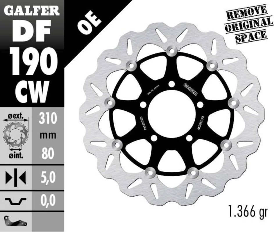 Prezzo Conveniente Galfer Disco Freno Antreriore W FLOATING CMP ALU 310x5mm per KAWASAKI ZZR 1400Modelli: 2012 DF190CW
