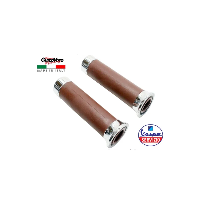 MANOPOLE VINTAGE MARRONE TAPPI CROMATI VESPA PK 50 125 PX 125 150 200 FA4004 Spedito Oggi
